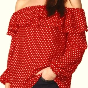Michael Kors Red Ruffled Long Sleeve Blouse